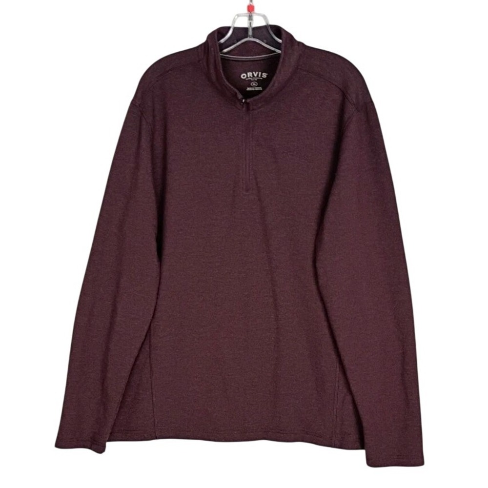 ORVIS Sweatshirt Mens Burgundy 1/4 Zip Pullover French Terry Stretch Size XL